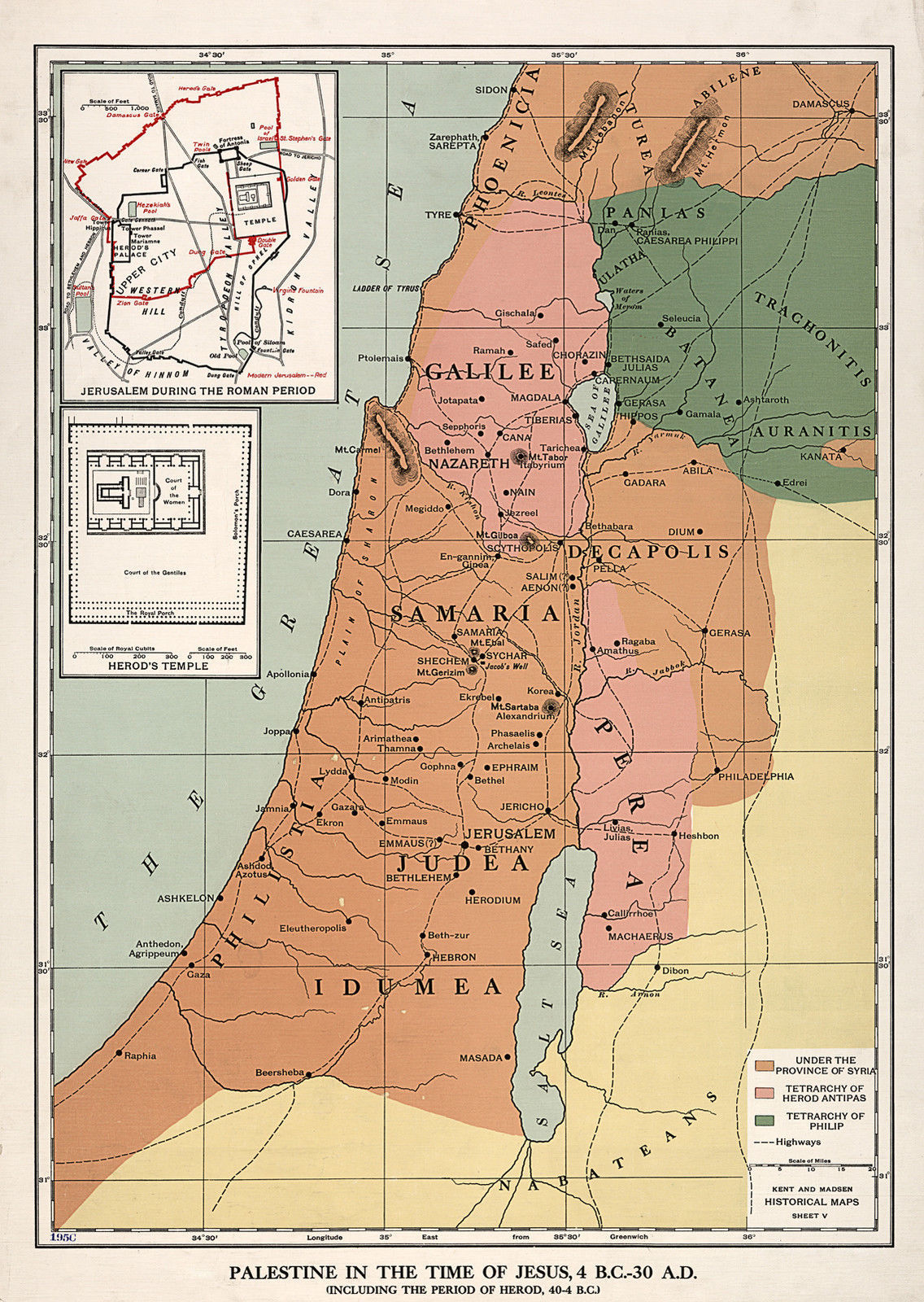 Palestine In The Time Of Jesus Bible Map Israel Holy Land Poster Wall   S L1600 