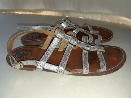 Primary image for TORY BURCH Womens Leather Slingback Silver Sandals sz 8.5M 