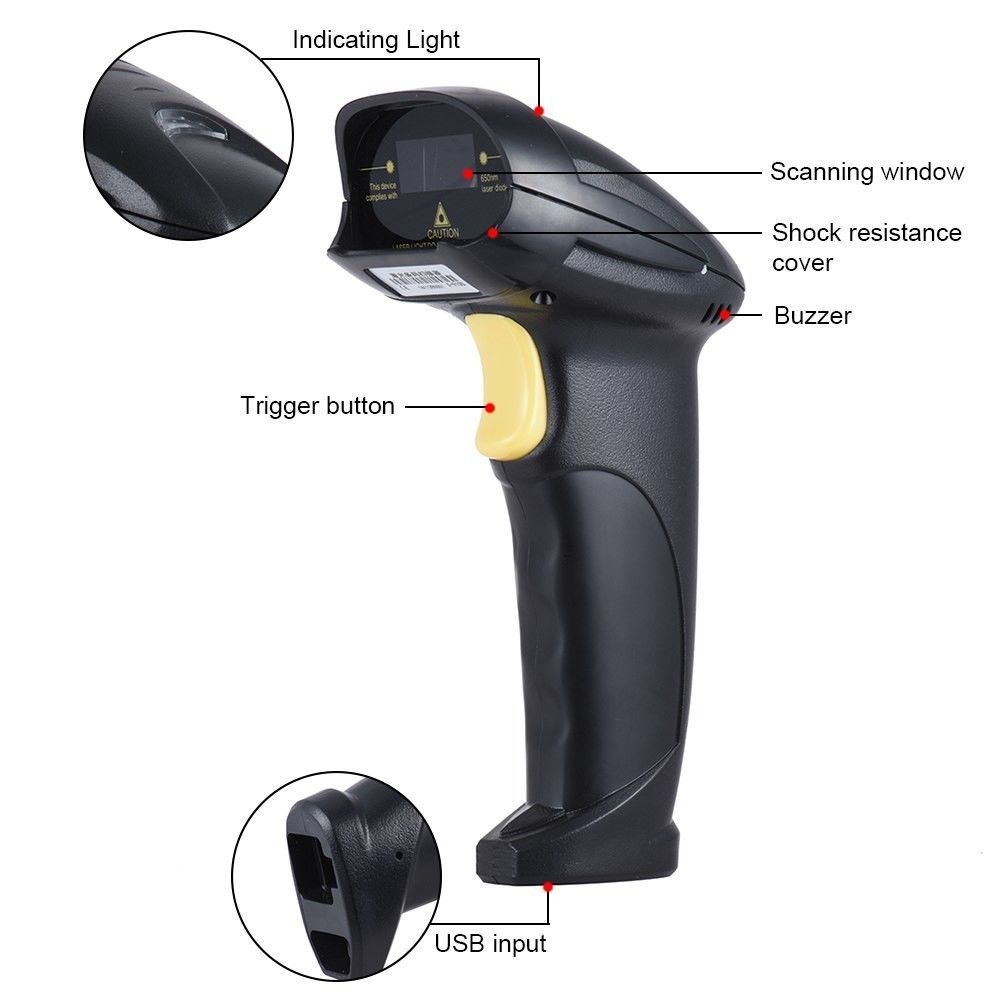 Automatic Barcode Scanner Handheld Wired USB Bar Code Reader Laser