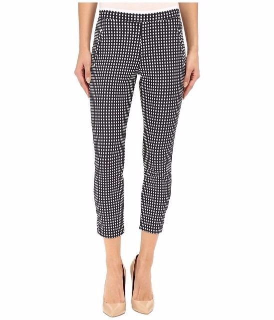 Image of HUE Capri Leggings Sz S Navy Blue Checkered Knit Capri Casual Legging U