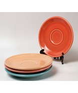 4 Fiesta Ware Lead Free Saucers Peach Persimmon Rose Turquoise Excellent - $6.61