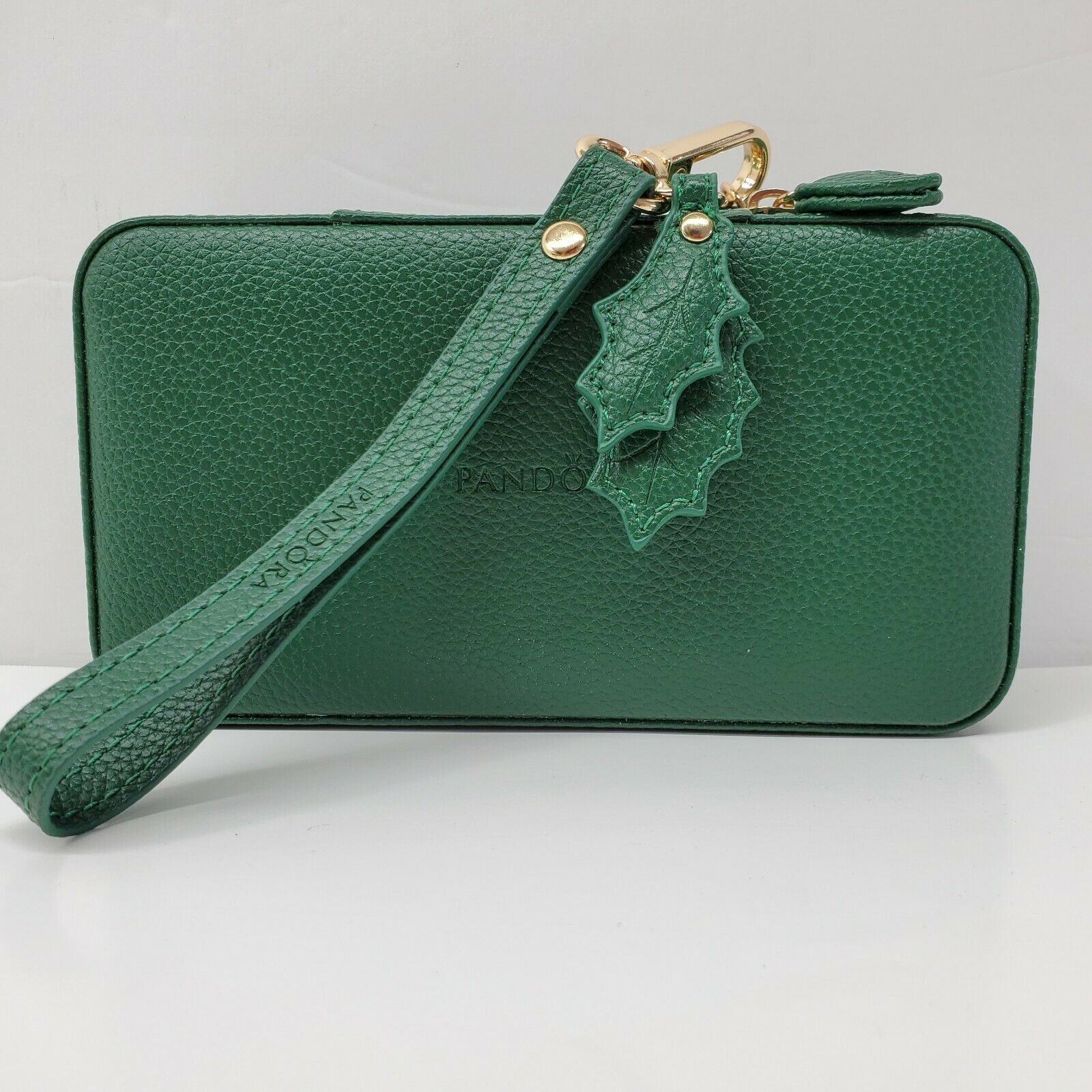 Genuine PANDORA Travel JEWELRY Green Leather CASE Rings/Charm/Bracelet ...