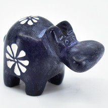 Hand Carved Kisii Soapstone Tiny Miniature Dark Blue Hippopotamus Hippo Figure