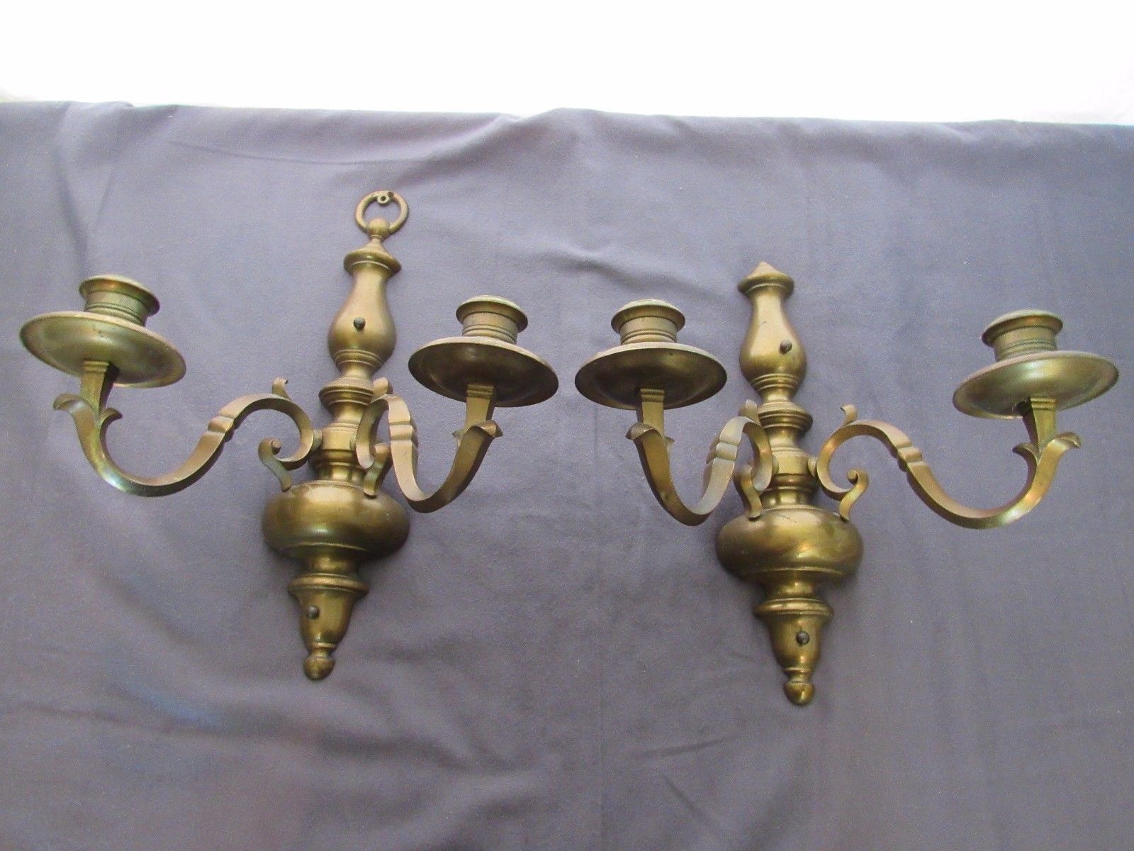 Vintage solid brass wall sconce candleholder pair