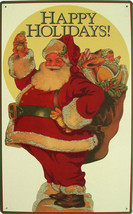 Happy Holidays Santa Claus Christmas Vintage Rustic Metal Sign - $20.00