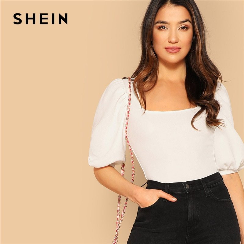shein basics high neck solid fitted tee