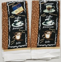 2 Same Printed Kitchen Towels (15" X 25") 3 Coffee Types In Rectangle, Gr - $11.87