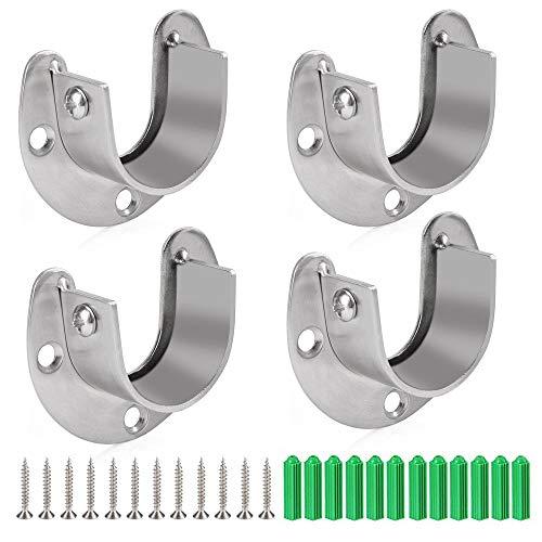BESUNTEK Closet Rod Holder Wardrobe Bracket Stainless Steel Heavy Duty U Shaped Rod Rests