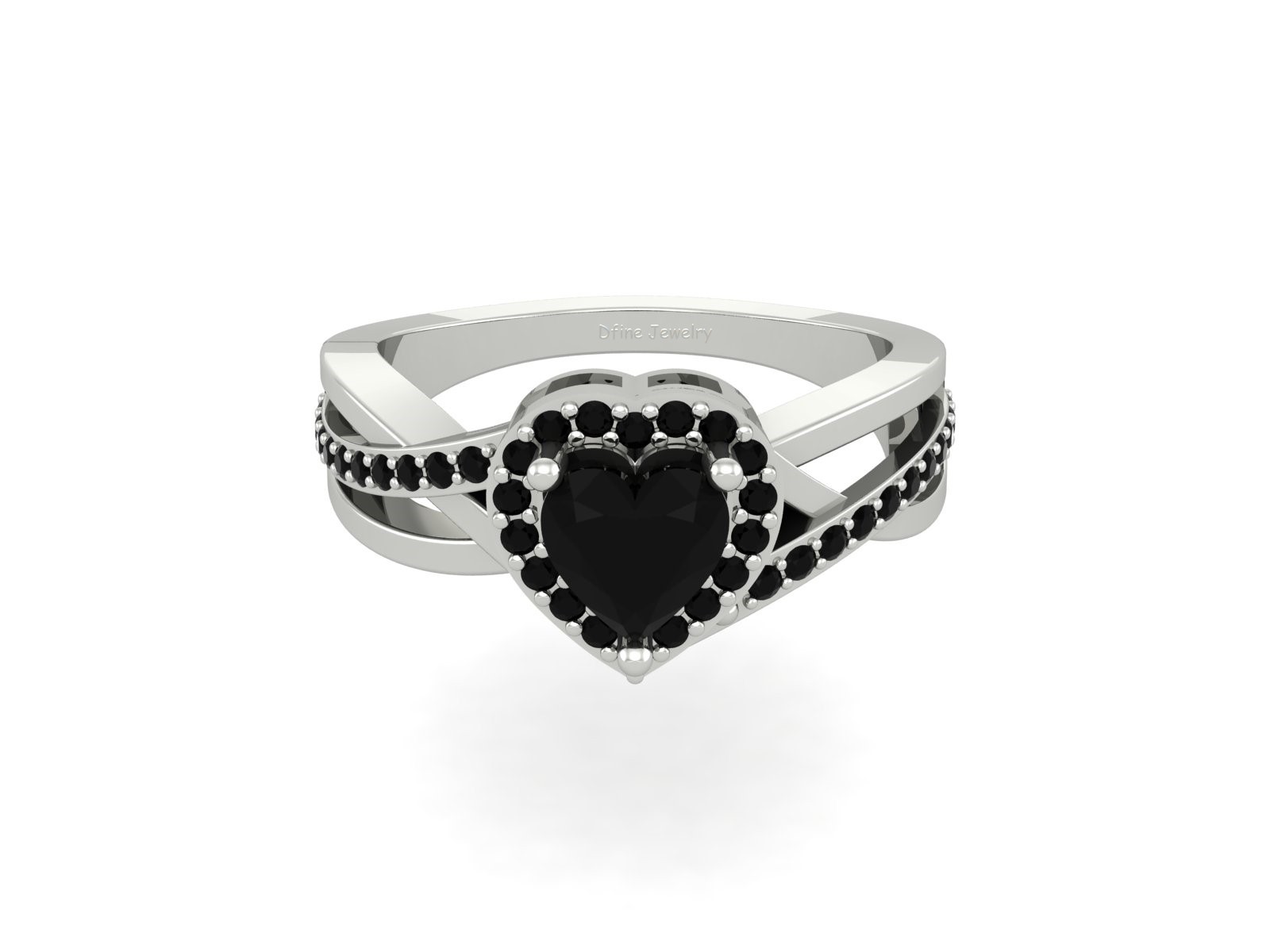 Heart Shape Black Diamond Engagement Ring 925 Sterling Silver Heart Promise Ring