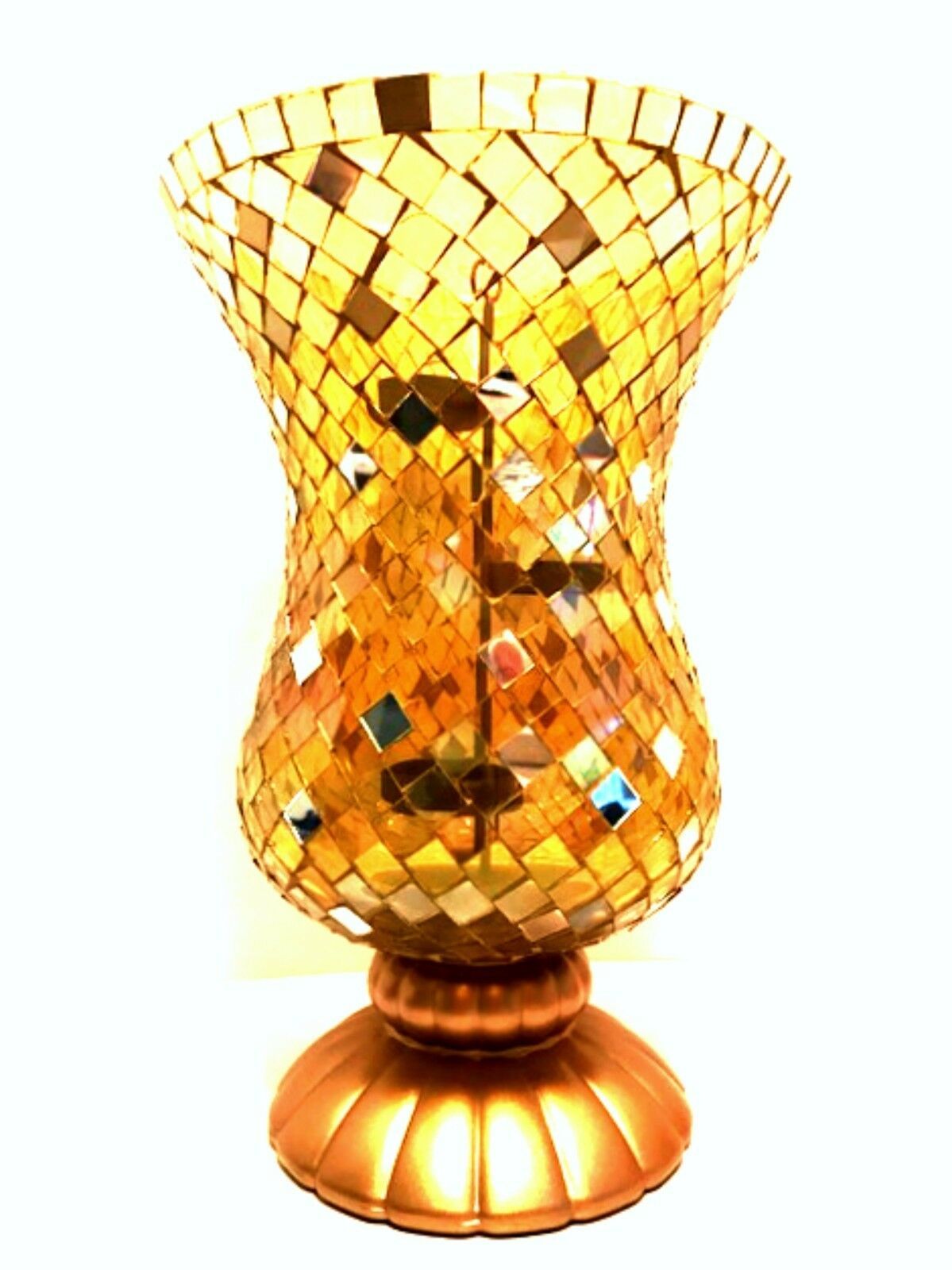 PartyLite Candle Holder Gold Global Fusion Mosaic Hurricane Stained