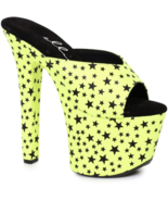 Ellie 7&quot; Heel Yellow Platform With Black Stars Print Women Shoes Size 7 ... - $44.55