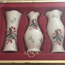 Lenox Porcelain 3 Pc Vase Gift Set Christmas Candy Cane Vases New - $45.00