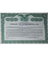General Tin Investments Stock Certificate -1961 - Vintage Rare Scripophi... - $39.95