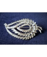 Vintage BSK Large Brooch Pin, Unusual Leaf Design, Silvertone It Sparkle... - $17.99