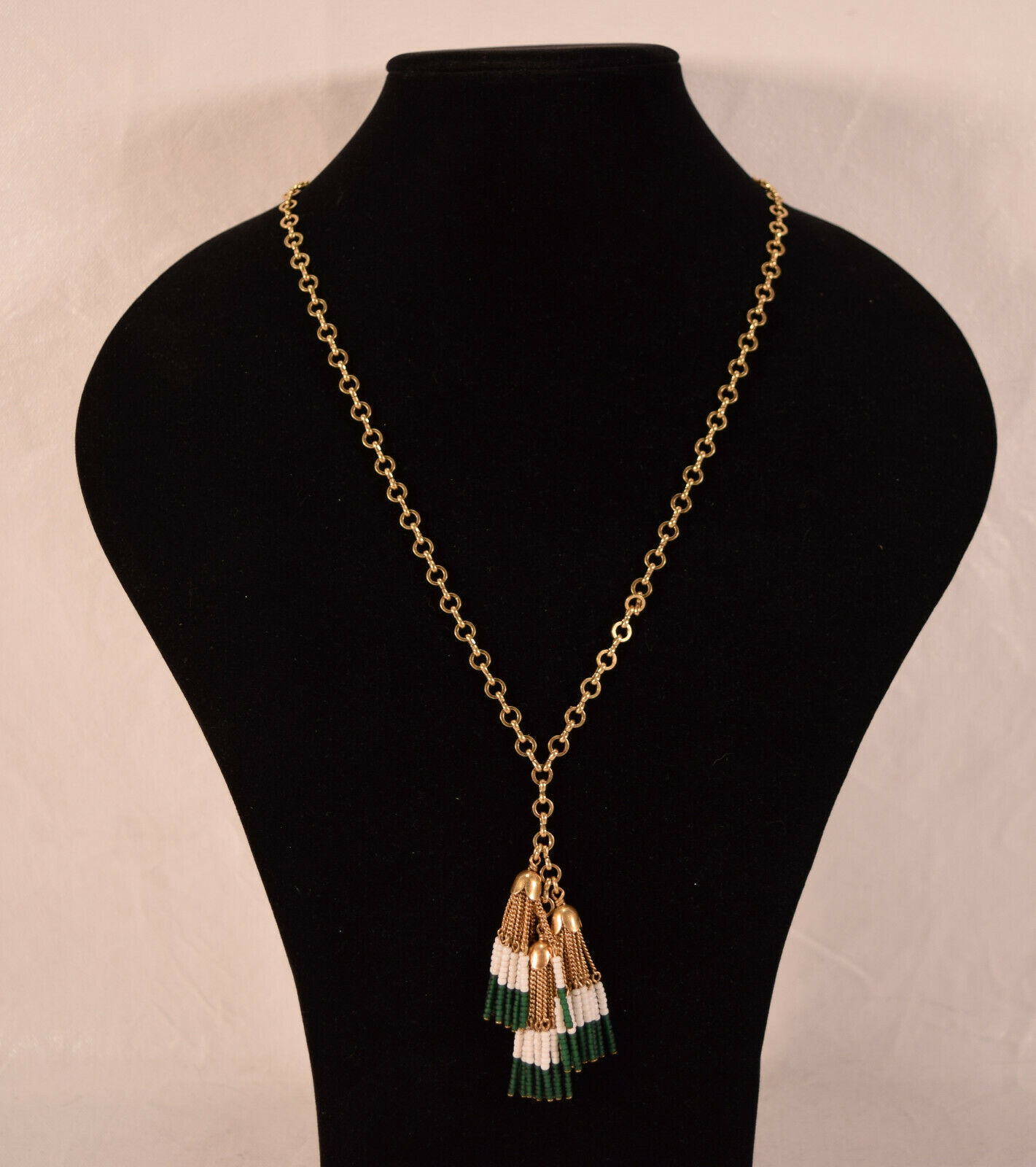 J Crew Gold Chain Green White Seed Bead 