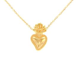 18K YELLOW GOLD NECKLACE WITH 17mm SACRED HEART OF JESUS PENDANT, ROLO CHAIN 18" image 3