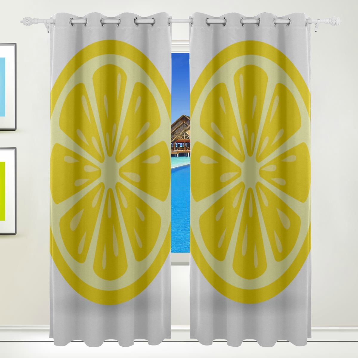 Bedroom Curtains Kids Bright Yellow Lemon Fresh Fruit Print 84 Length Curtains F Window