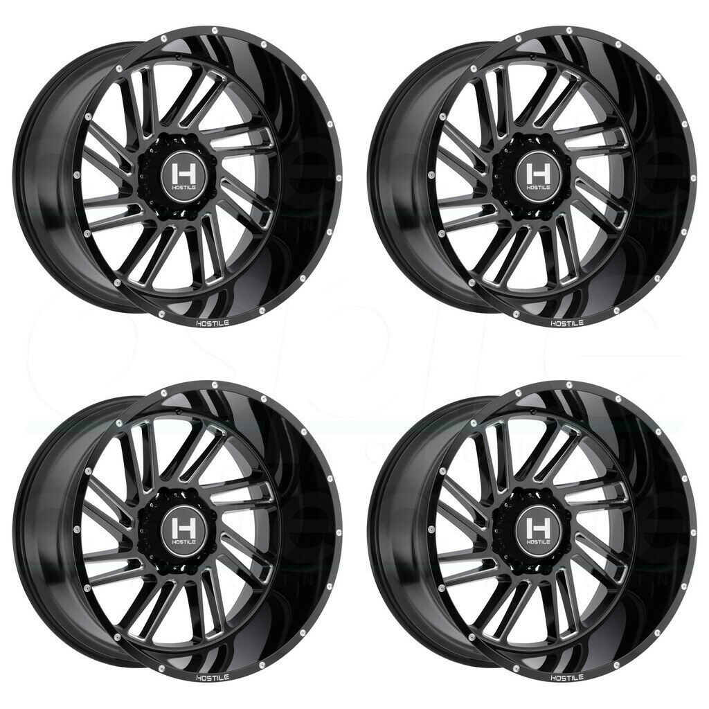 22x12 Hostile H110 Stryker 8x170 -44 Black Milled Wheels Rims Set(4 ...