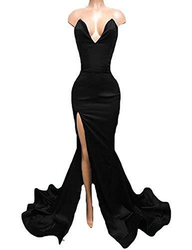 Sexy High Front Slit Simple Mermaid Long Prom Dress Evening Gown Black US 16