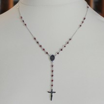925 SILVER NECKLACE, RED RUBY, VIRGIN MARY MEDAL, CROSS BY ZANCAN MADE IN ITALY image 2