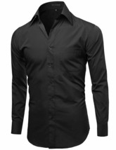 Alberto Cardinali Men's Tailored Fit Long Sleeve Black Dress Shirt w/ Defect M image 2