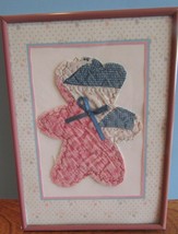 Vtg Nursery wall decor Picture quilted Teddy Bear Baby Room Wood  Wall A... - $16.04