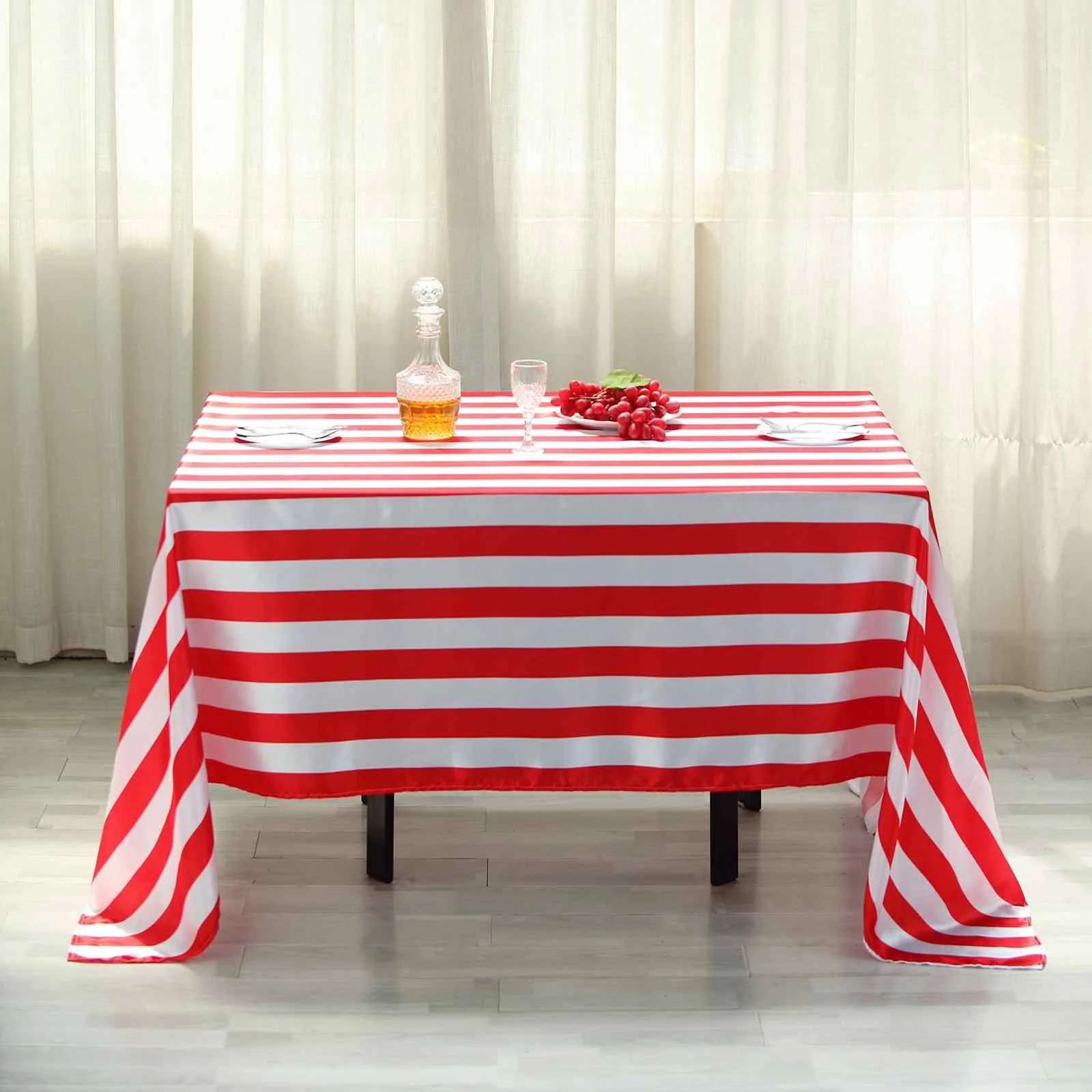 Red - 60"x102" Rectangle Tablecloth Stripe Satin Seamless For Weddings - $29.68