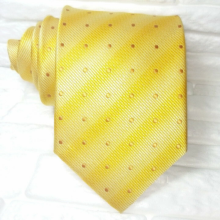 Yellow polka dot  tie New 100% silk tie Top Quality Made in Italy Morgana checks