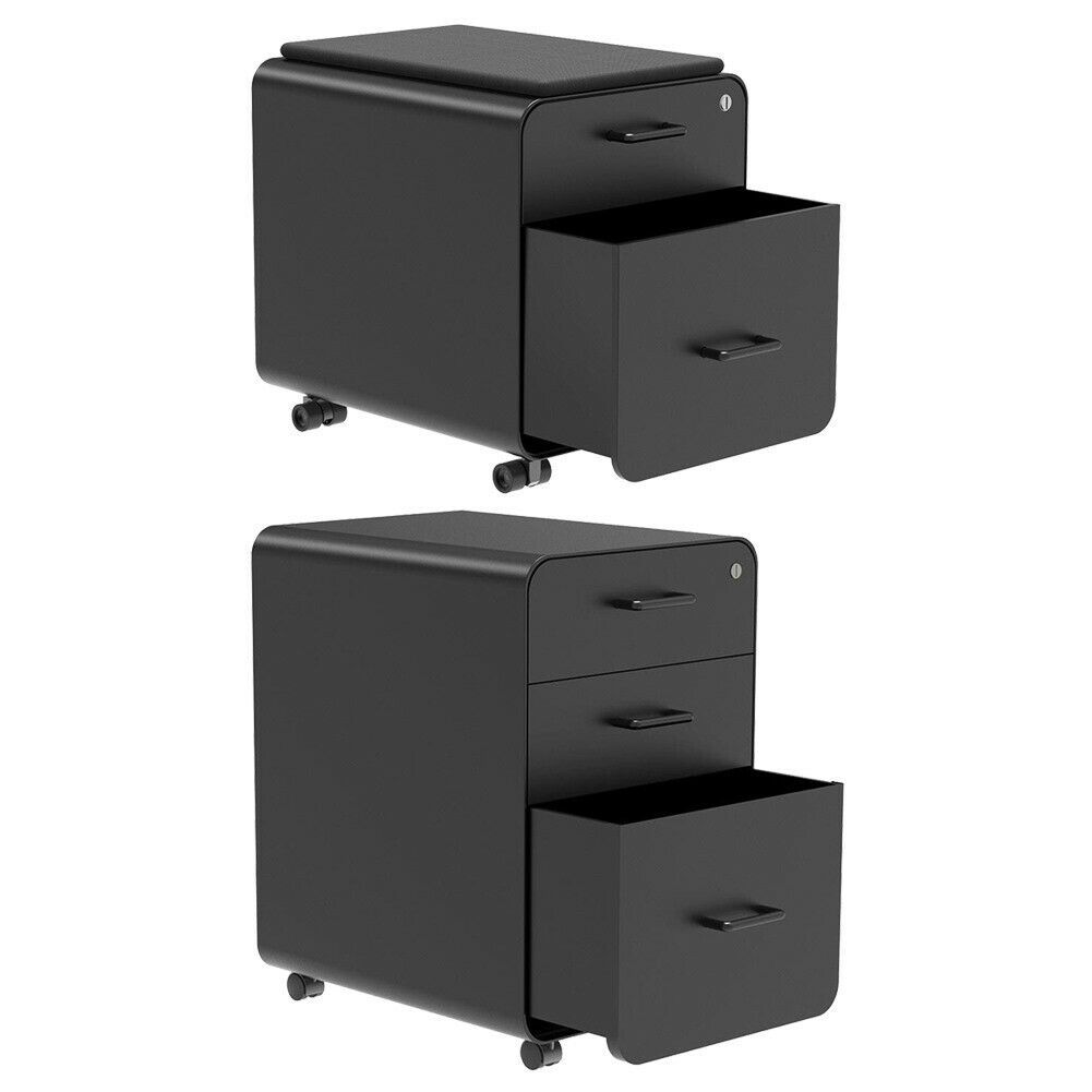 2 & 3 Drawer Lockable Rolling File Filing Steel Round Corner