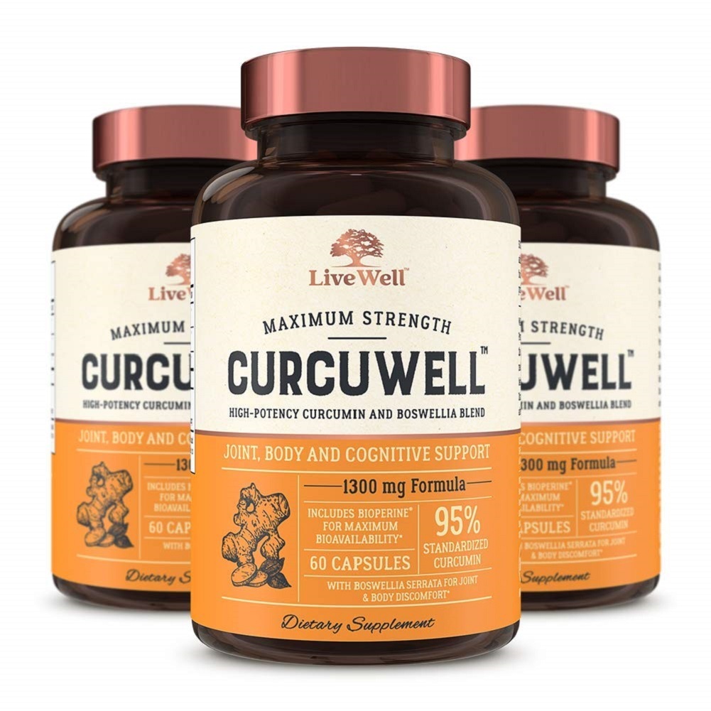 CurcuWell -Curcumin and Boswellia Blend Joint Body Cognitive Support 60 Caps x 3