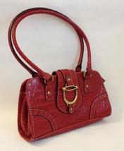Brick Red Faux Crocodile Purse Satchel Handbag Tote Bag Metal Accents Lined - $35.00