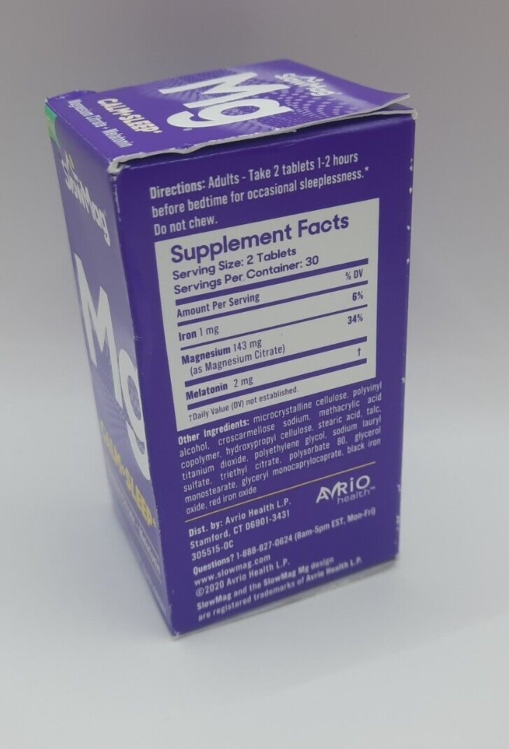 SlowMag Mg Calm + Sleep Supplement 60 tablets, Exp 06/2024 Dietary