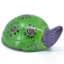 Hard Carved Kisii Soapstone Sky Green & Purple Turtle Figurine Made in Kenya