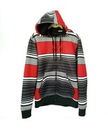 Mens Striped Jacket Hoodie XL Full Zip Lined Black Red White Always Push... - $17.82