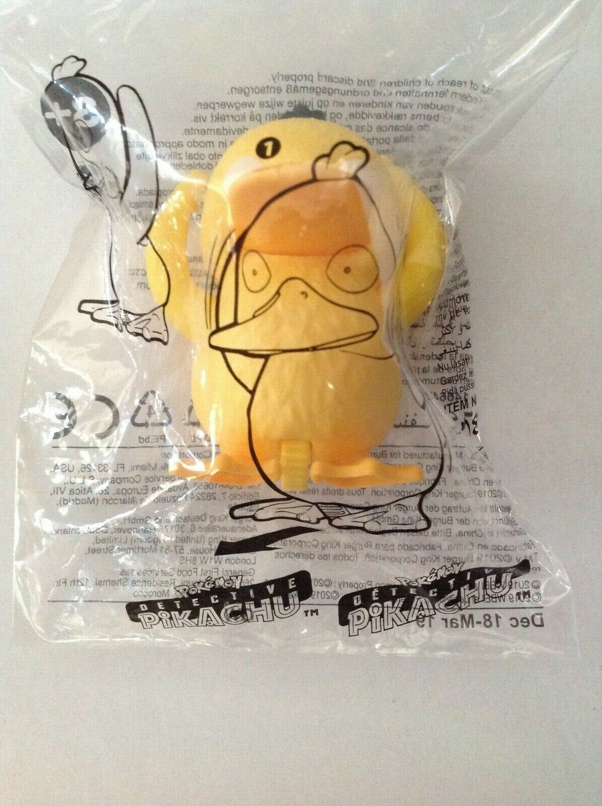 2019 Detective Pikachu Burger King Toys Pokemon Psyduck Toy 14664B