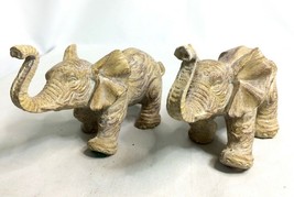 Vintage Elephant Statues Figurines Pair - Set of 2 - Raised Trunk Paperw... - $23.33