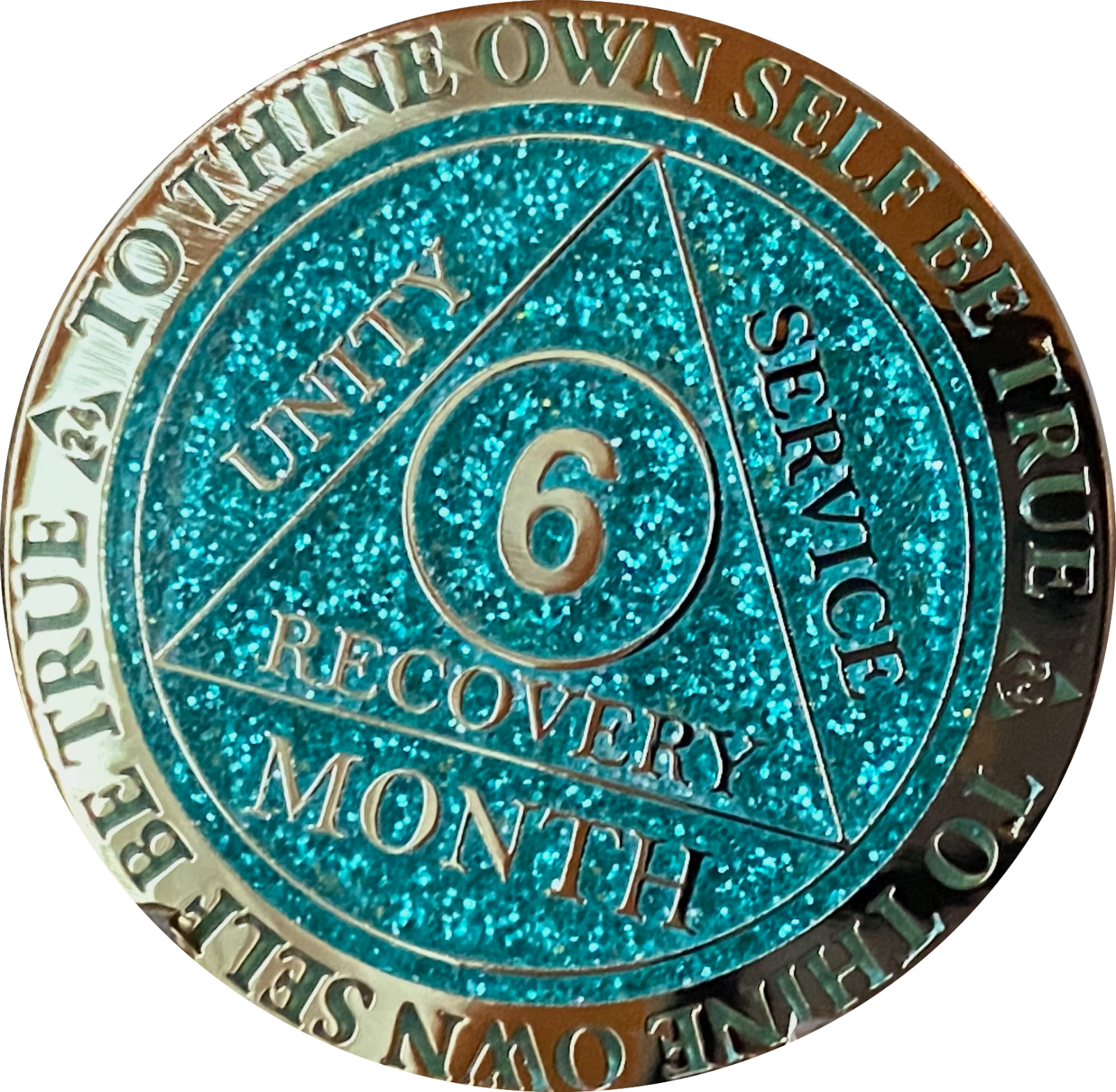 6 Month AA Medallion Recoverychip Reflex Aqua Glitter Sobriety Chip ...