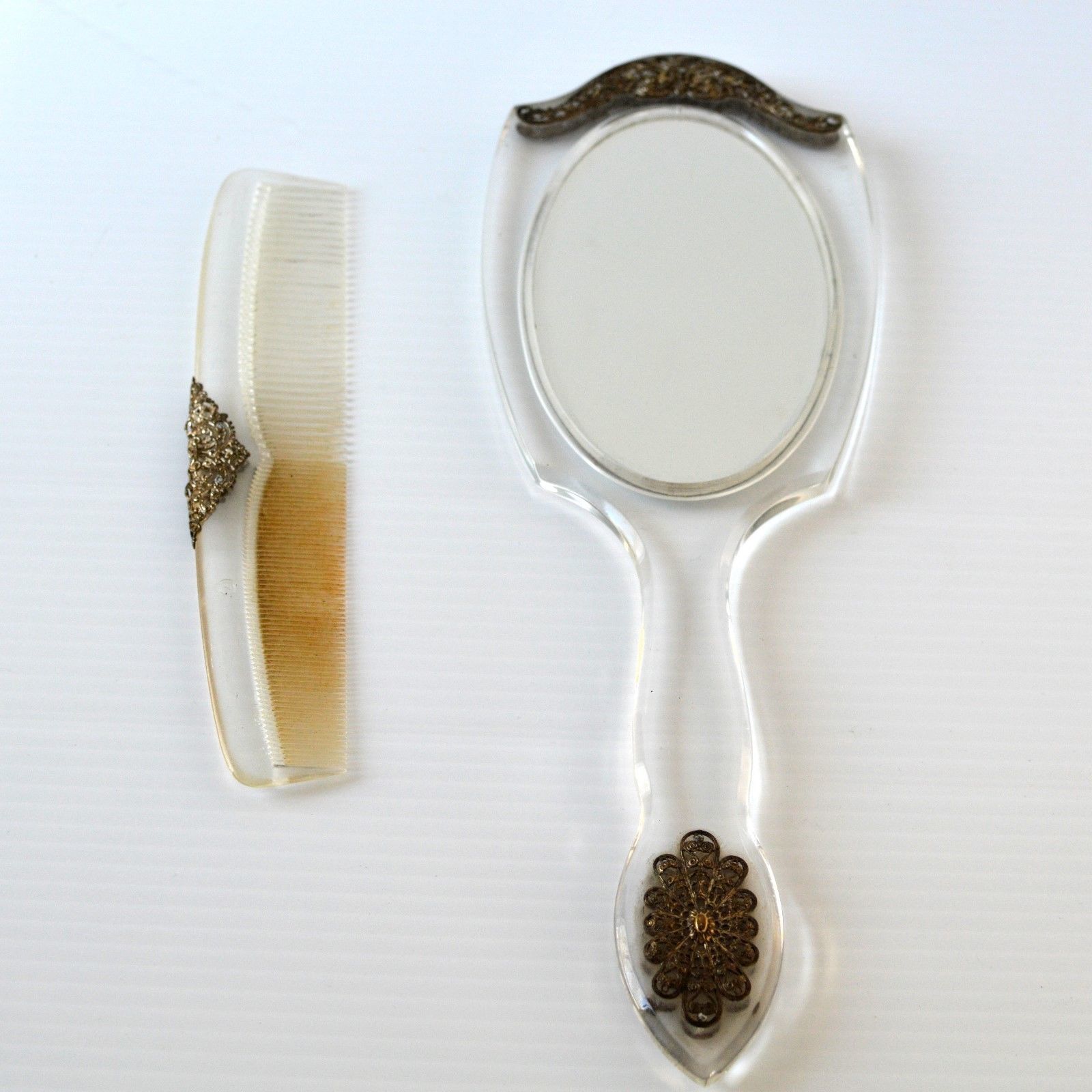 Vintage 2 Pc Vanity Set Plastic Mirror Comb And 50 Similar Items