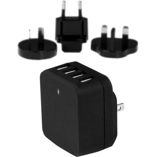StarTech.com Travel USB Wall Charger - 4 Port - Black - Universal Travel Adapter
