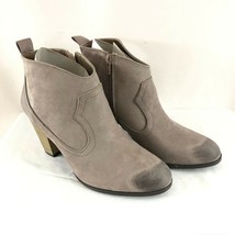 Qupid Womens Ankle Boots Block Heel Faux Leather Western Taupe Zipper Size 10 - $26.11