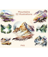 Mountains clipart Watercolor, digital print, illustration set, stickers - $3.12