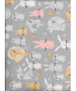 Cute Pink and Orange Bunnies &amp; Leaves on Gray Flannel Fabric by the Half... - $4.46
