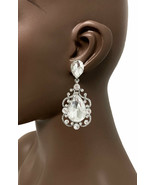 2.75&quot; Long Clear Crystals Clip On Vintage Inspired Evening  Party Earrings  - $20.90