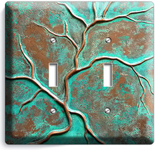 OLD RUSTED WORN OUT COPPER GREEN BRONZE PATINA DOUBLE LIGHT SWITCH WALL ... - $13.94