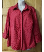 Worthington Women Stretch Plus Size Blouse 1X Red Button Top 3/4 Sleeves... - $19.80