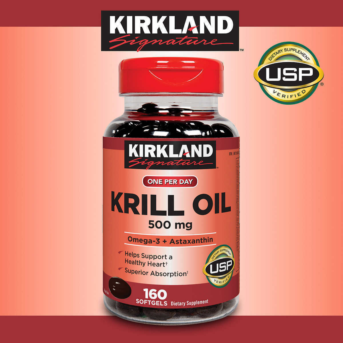 NEW Kirkland Signature Krill Oil 500 mg., 160 Softgels **FREE SHIPPING**