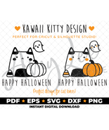 SALE: Kawaii Kitty Halloween: Pumpkin Ghost Clipart - $1.50