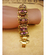 Vintage Bookchain Bracelet - Layered Amethyst rhinestones Baroque links ... - $245.00
