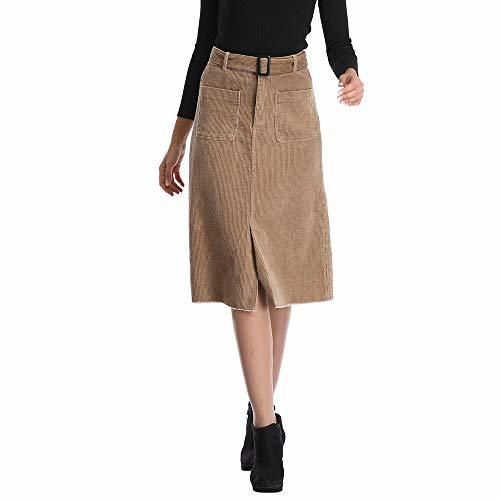 Women's Knee Length Wrap Corduroy Sheath Midi Skirt Slit Khaki Skirts ...
