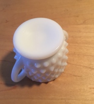 Vintage 70s Milk Glass hobnail style small sugar bowl with 2 handles image 4